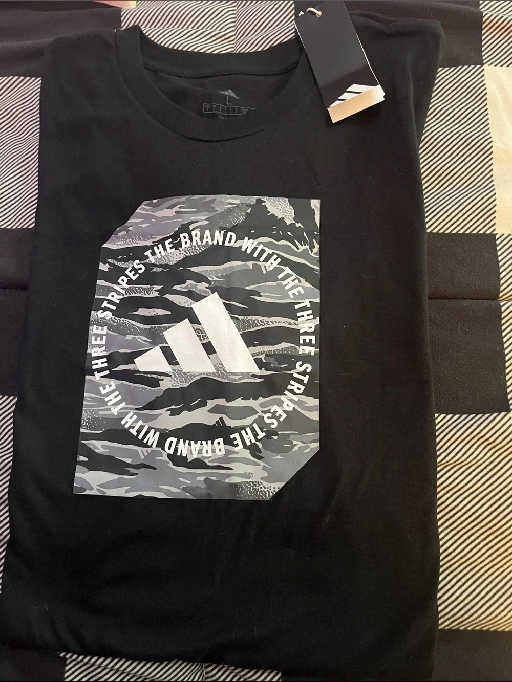 adidas Black Short Sleeve Tee with Camo Logo Pocket Print